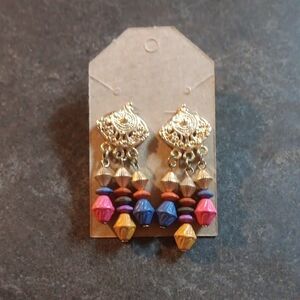 Gold Multicolor Dangle Earrings Vintage